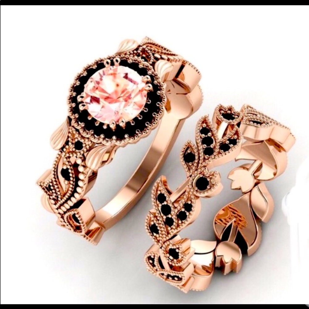 14k Rose Gold Plated Double Flower Ring Set